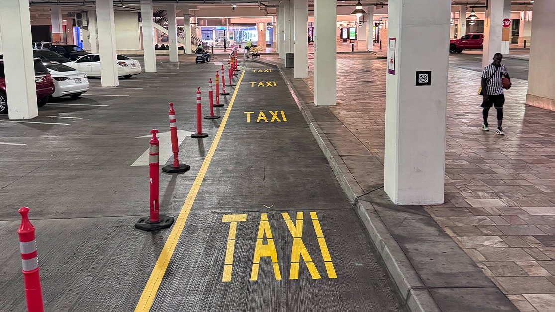 new freshly painted taxi markings on Ala Moana Shopping Center parking lot