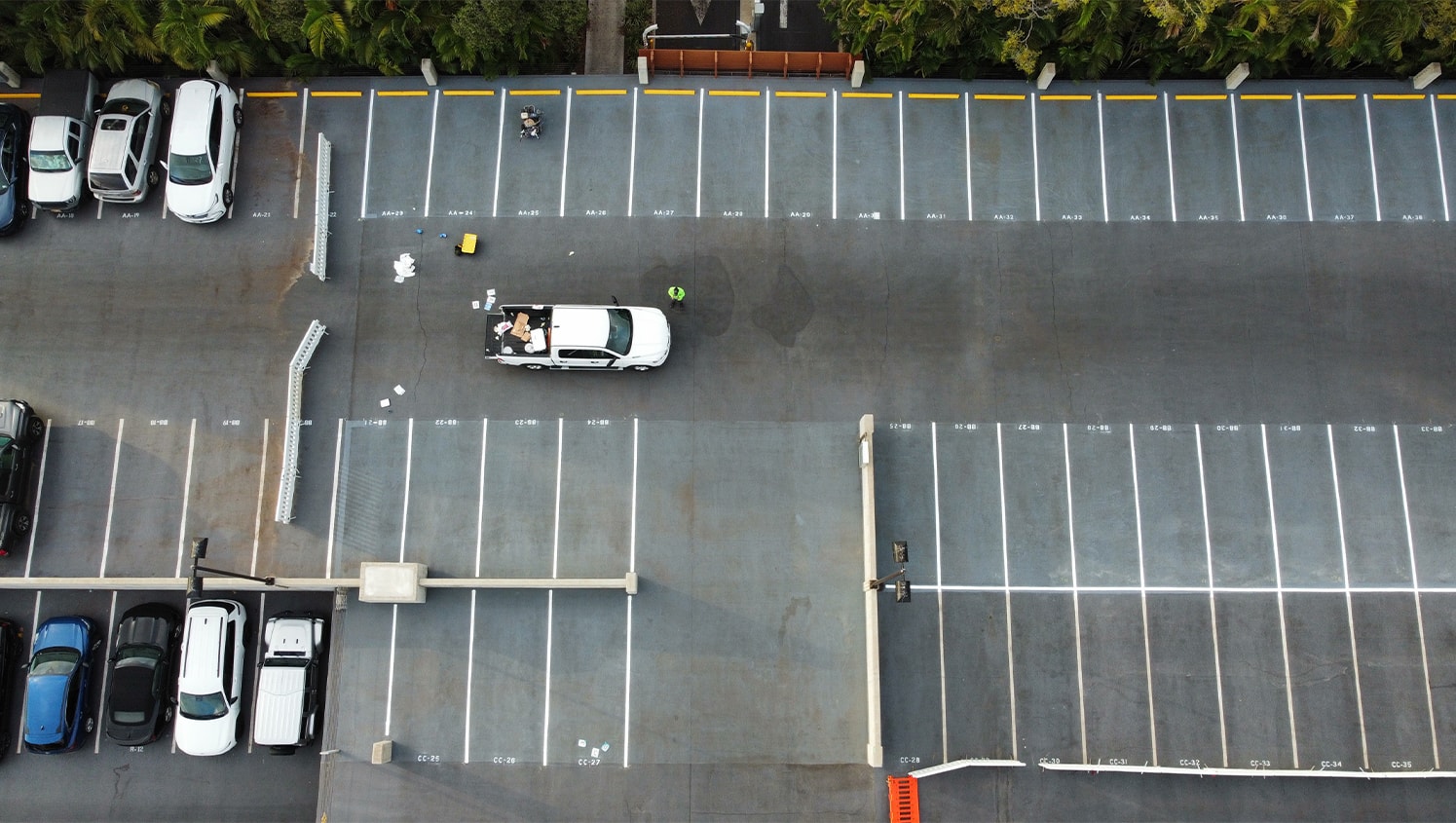 aerial view of Grand Wailea Beach Resort parking lot with freshly painted parking lot lines