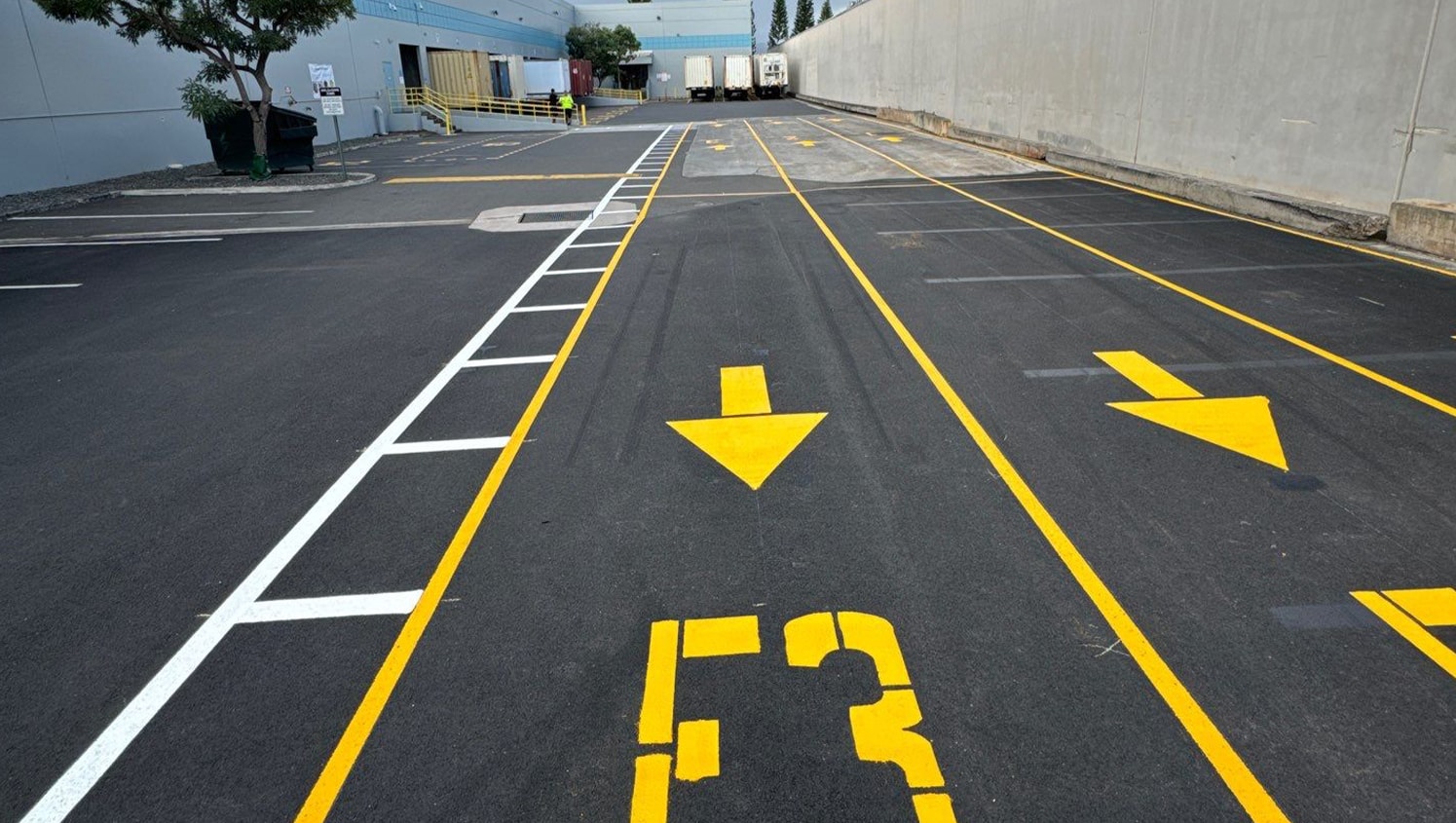 close-up of freshly painted line marking for walmart parking lot