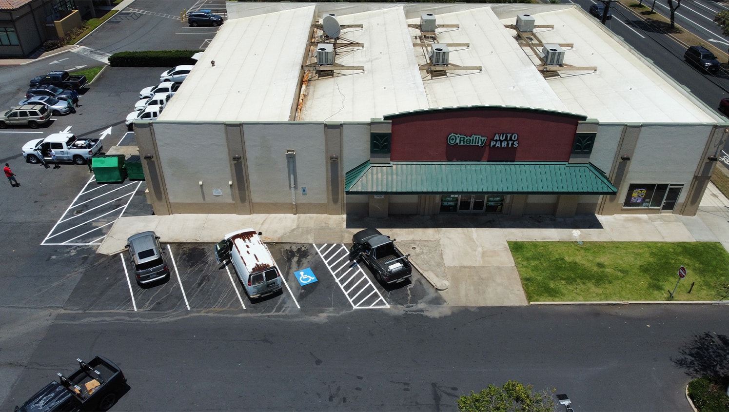 aerial view of O'Reilly Auto Parts parking lot